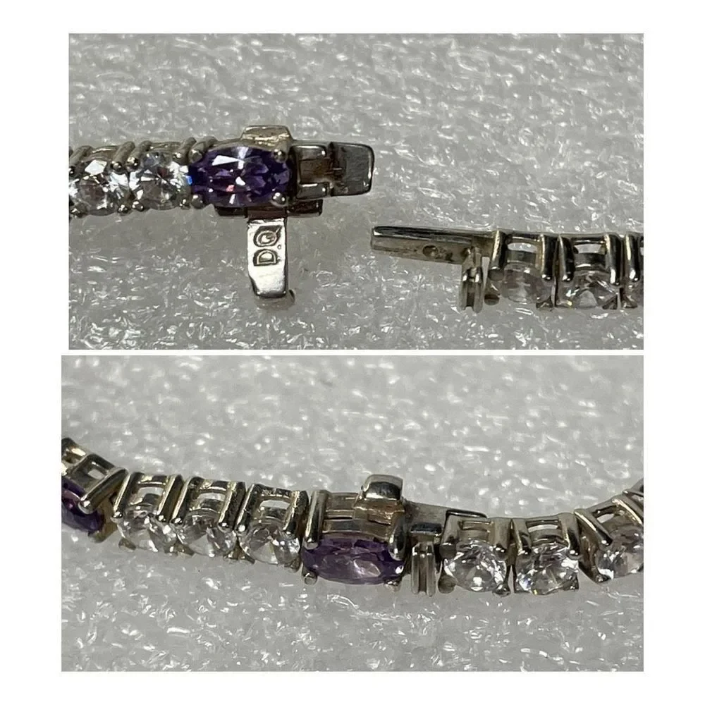 925 Sterling Silver Amethyst Tennis Bracelet 7.5” Long - Picture 6 of 8